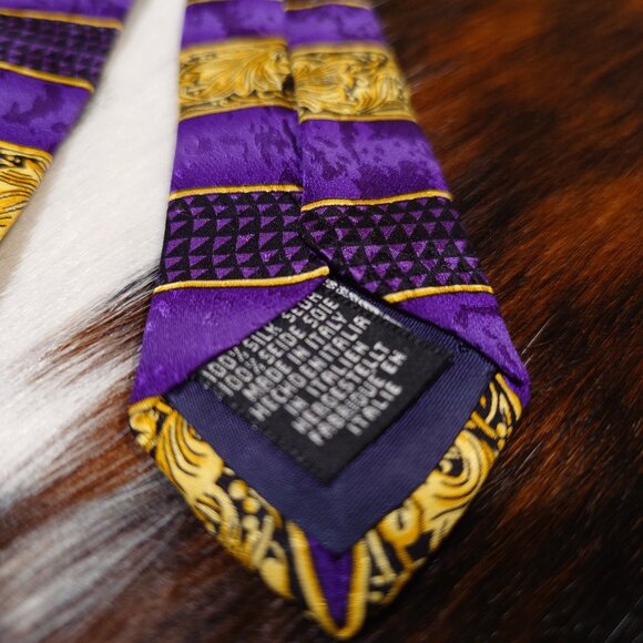 Charleston Purple, Gold and Black Paisley and Geometric Silk Tie - Picture 4 of 4
